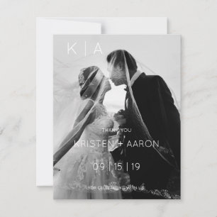 Tarjeta de agradecimiento de boda con monograma mo