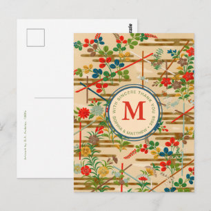 Tarjeta de agradecimiento de boda con monograma pe
