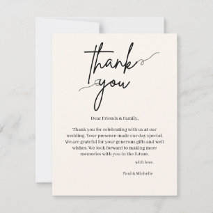 Tarjeta de agradecimiento de boda con nota persona