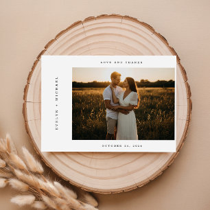 Tarjeta de agradecimiento de boda con nota y foto 