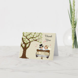 Tarjeta de agradecimiento de boda con novia y novi