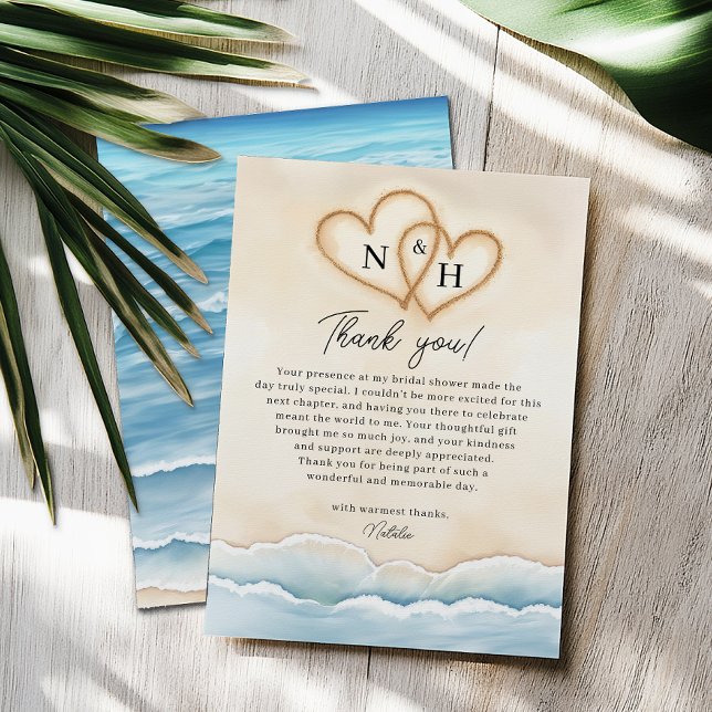 Tarjeta de agradecimiento de boda con olas oceánic (Beach Wedding Thank You Card)