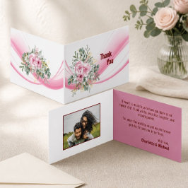 Tarjeta de agradecimiento de boda con onda rosa y