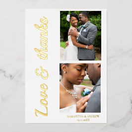 Tarjeta de agradecimiento de boda con papel de alu