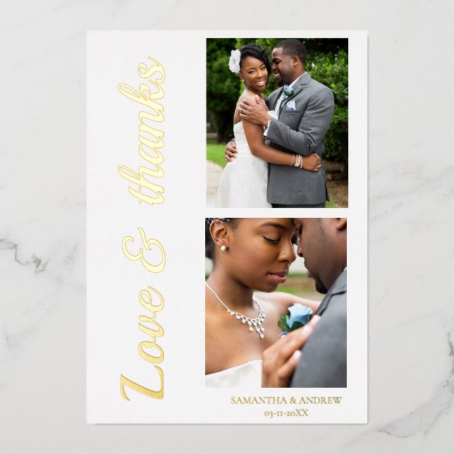 Tarjeta de agradecimiento de boda con papel de alu (Anverso)