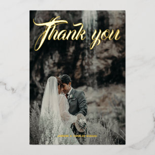 Tarjeta de agradecimiento de boda con papel de alu