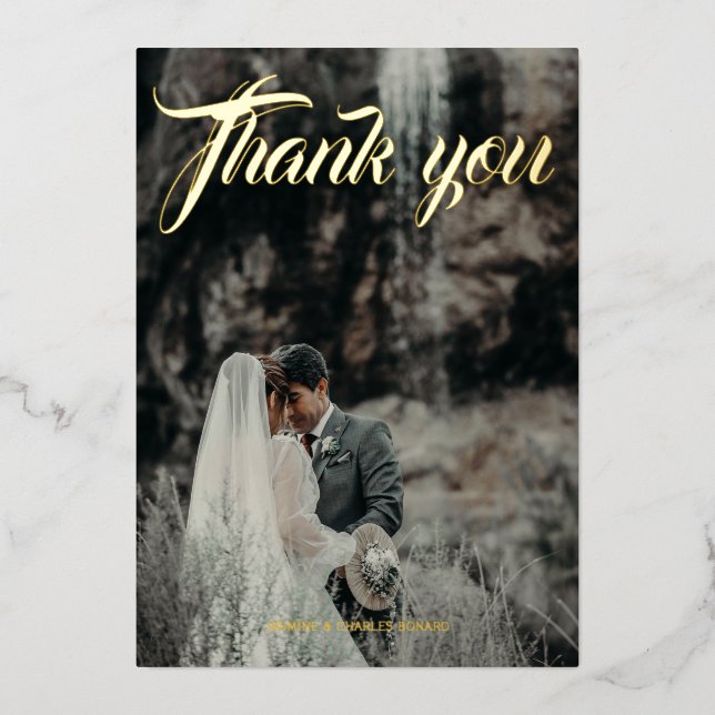 Tarjeta de agradecimiento de boda con papel de alu (Anverso)