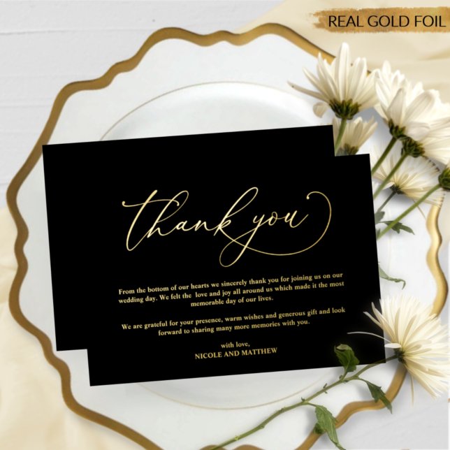 Tarjeta de agradecimiento de boda con papel de oro (Subido por el creador)