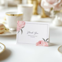 Tarjeta de agradecimiento de boda con peonía acuar