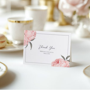 Tarjeta de agradecimiento de boda con peonía acuar