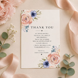 Tarjeta de agradecimiento de boda con peonías de t