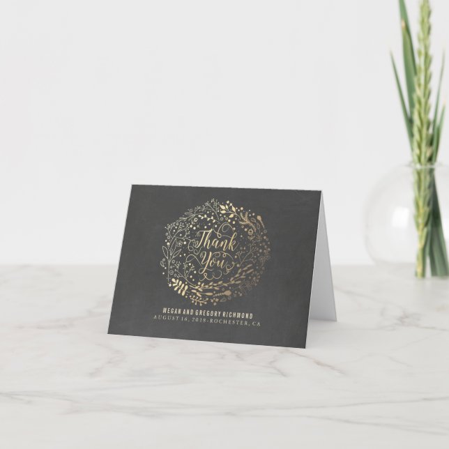 Tarjeta de agradecimiento de boda con pizarra y fl (Anverso)