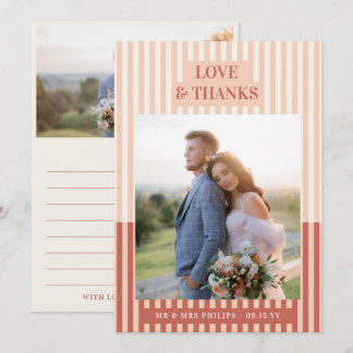 Tarjeta de agradecimiento de boda con rayas de cre