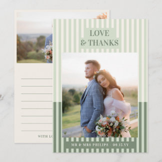 Tarjeta de agradecimiento de boda con rayas verdes