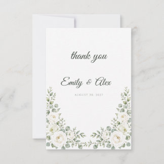 Tarjeta de agradecimiento de boda con rosa blanca