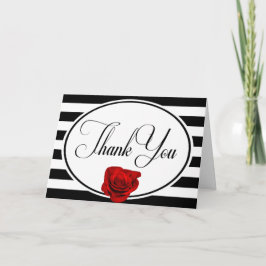 Tarjeta de agradecimiento de boda con rosa roja fr