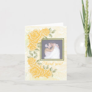 Tarjeta de agradecimiento de boda con rosas amaril