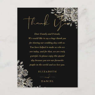 Tarjeta de agradecimiento de boda con rosas floral