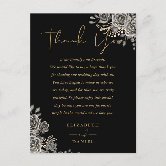 Tarjeta de agradecimiento de boda con rosas floral (Anverso)