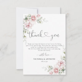 Tarjeta de agradecimiento de boda con rosas rosada
