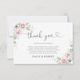 Tarjeta de agradecimiento de boda con rosas rosada
