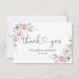 Tarjeta de agradecimiento de boda con rosas rosada