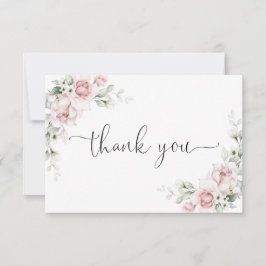 Tarjeta de agradecimiento de boda con rosas rosada