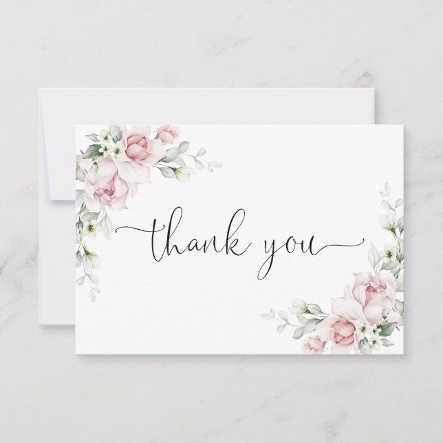 Tarjeta de agradecimiento de boda con rosas rosada (Anverso)