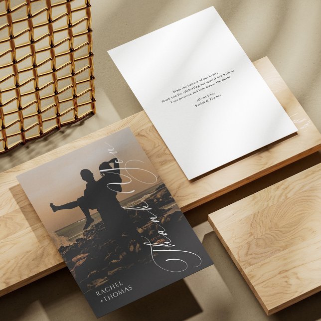 Tarjeta de agradecimiento de boda con silueta de p (Modern Sunset Silhouette Wedding Thank You Card)