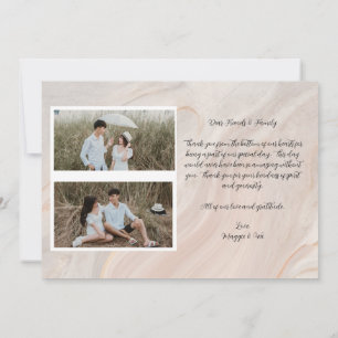 Tarjeta de agradecimiento de boda con texto de fot