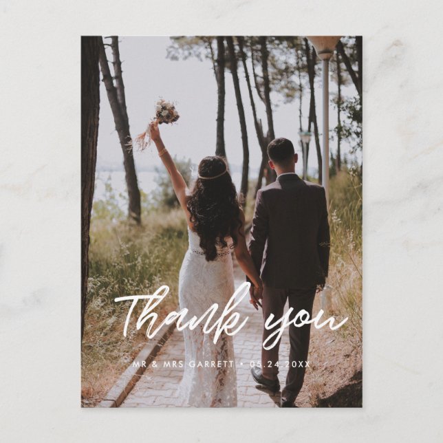 tarjeta de agradecimiento de boda con tipografía m (Anverso)