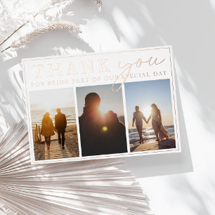 Tarjeta de agradecimiento de boda con tres fotos e