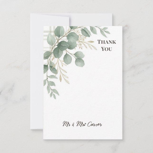 Tarjeta de agradecimiento de boda con vegetación (Anverso)