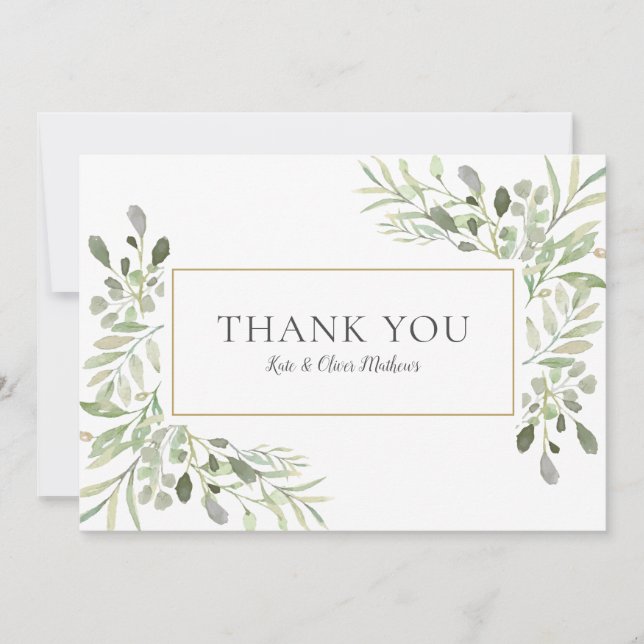 Tarjeta de agradecimiento de boda con vegetación a (Anverso)