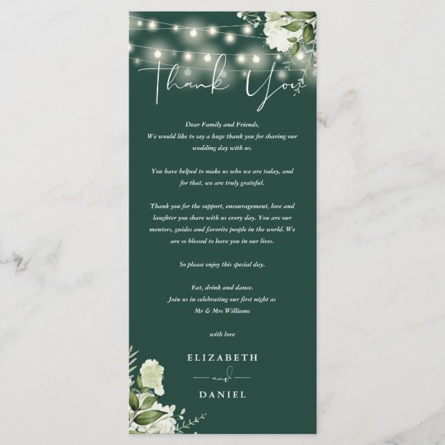 Tarjeta de agradecimiento de boda con vegetación d (Anverso)