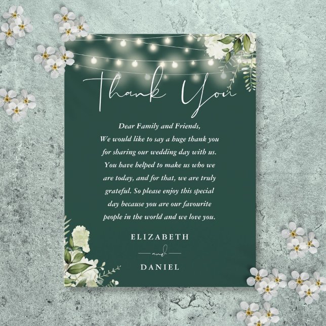 Tarjeta de agradecimiento de boda con vegetación d (Emerald Greenery Thank You Wedding Place Card)