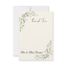 Tarjeta de agradecimiento de boda con vegetación d