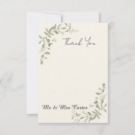 Tarjeta de agradecimiento de boda con vegetación d