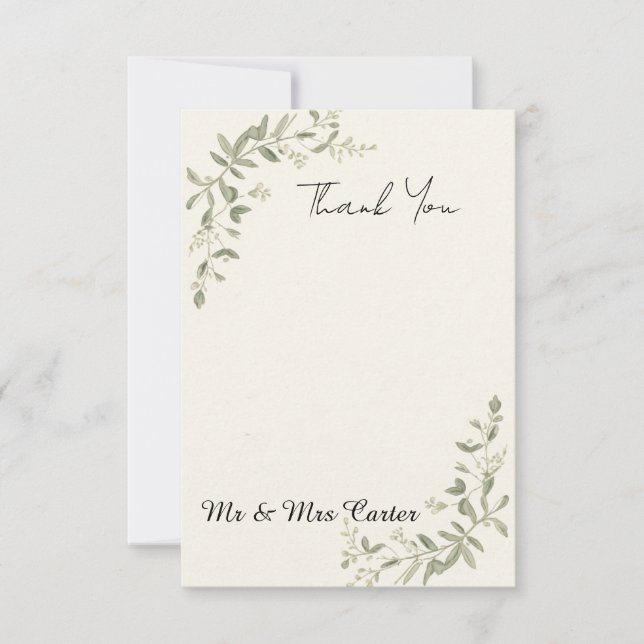 Tarjeta de agradecimiento de boda con vegetación d (Anverso)