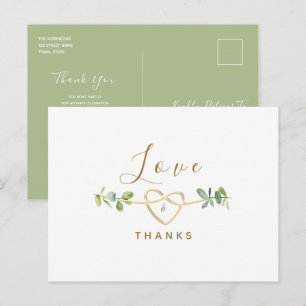 Tarjeta de agradecimiento de boda con vegetación d