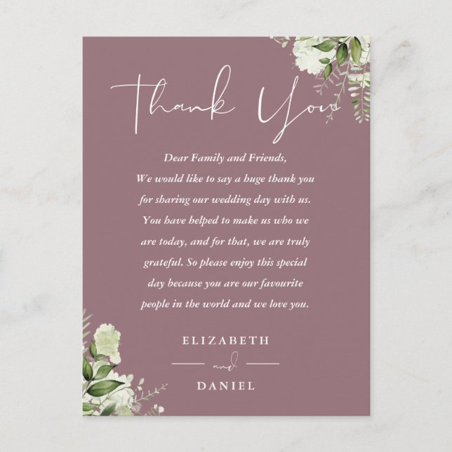 Tarjeta de agradecimiento de boda con vegetación e (Anverso)