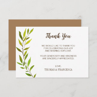 Tarjeta de agradecimiento de boda con vegetación e