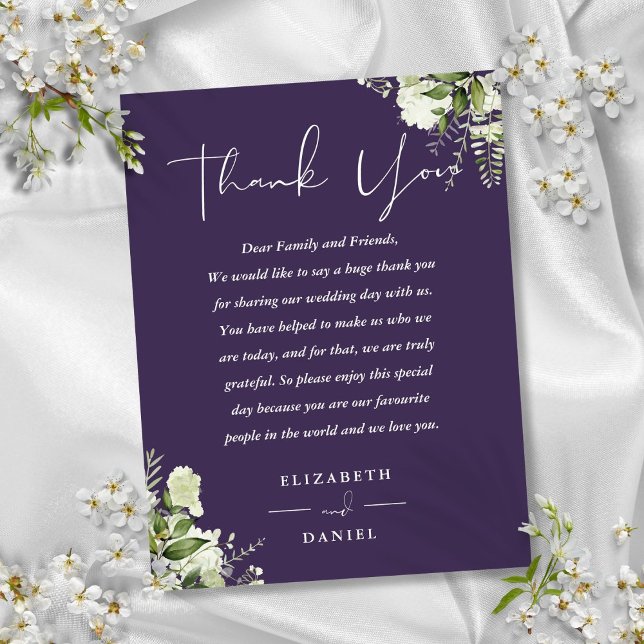 Tarjeta de agradecimiento de boda con vegetación m (Purple Greenery Thank You Wedding Place Card)