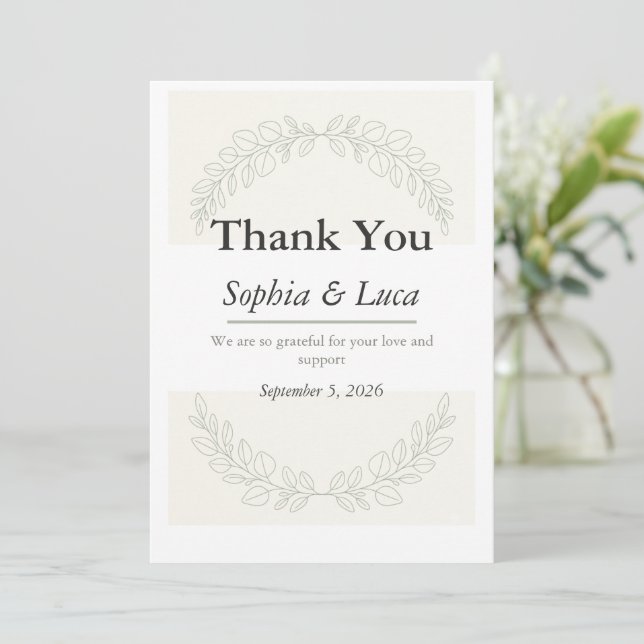 Tarjeta de agradecimiento de boda con vegetación m (Anverso de pie)