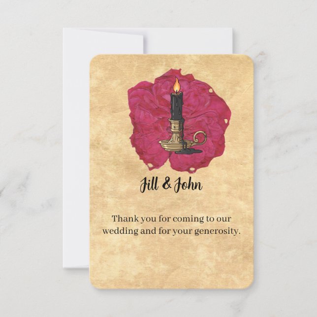 Tarjeta de agradecimiento de boda con vela gótica  (Anverso)