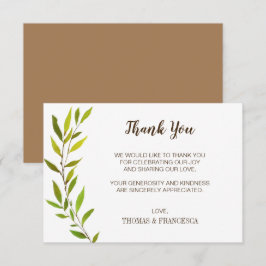Tarjeta de agradecimiento de boda con verdor en ac