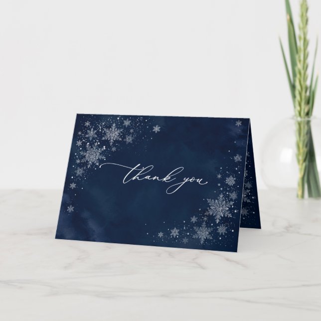 Tarjeta de agradecimiento de boda copos de nieve d (Anverso)
