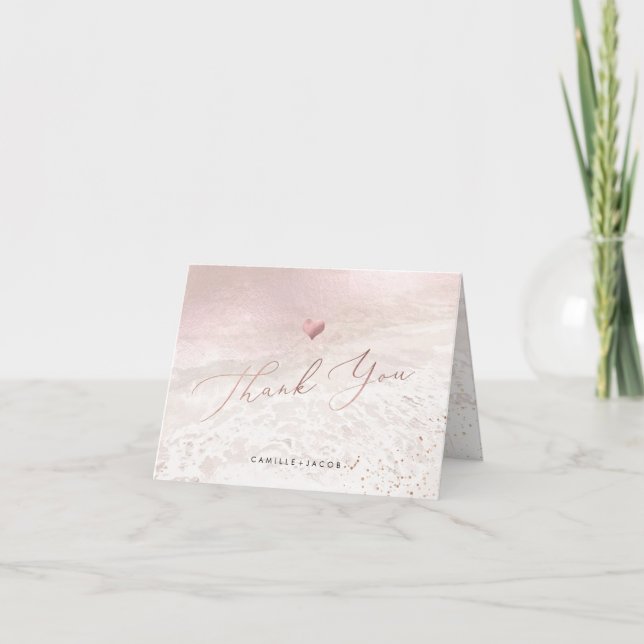 Tarjeta de agradecimiento de boda costera rosa de  (Anverso)