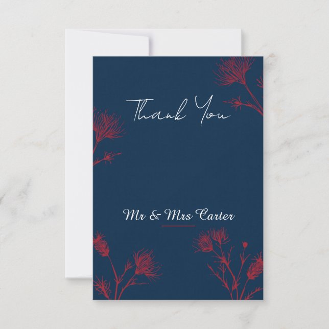 Tarjeta de agradecimiento de boda Dark Navy Red Pr (Anverso)