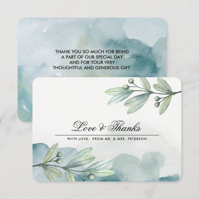 Tarjeta de agradecimiento de Boda de acuarela botá (Anverso / Reverso)